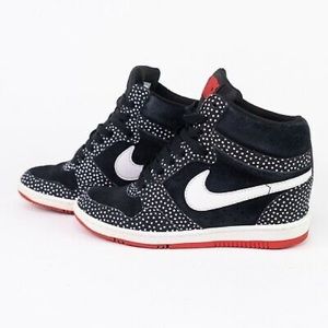 Nike Force Sky High Heel Sneakers in red, black and white dots